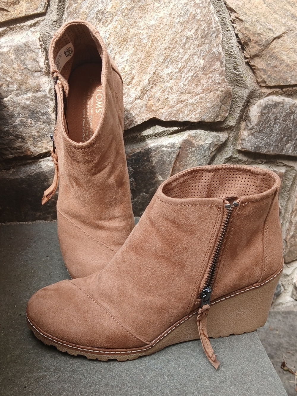 TOMS Brown Suede Wedge Ankle Boots
